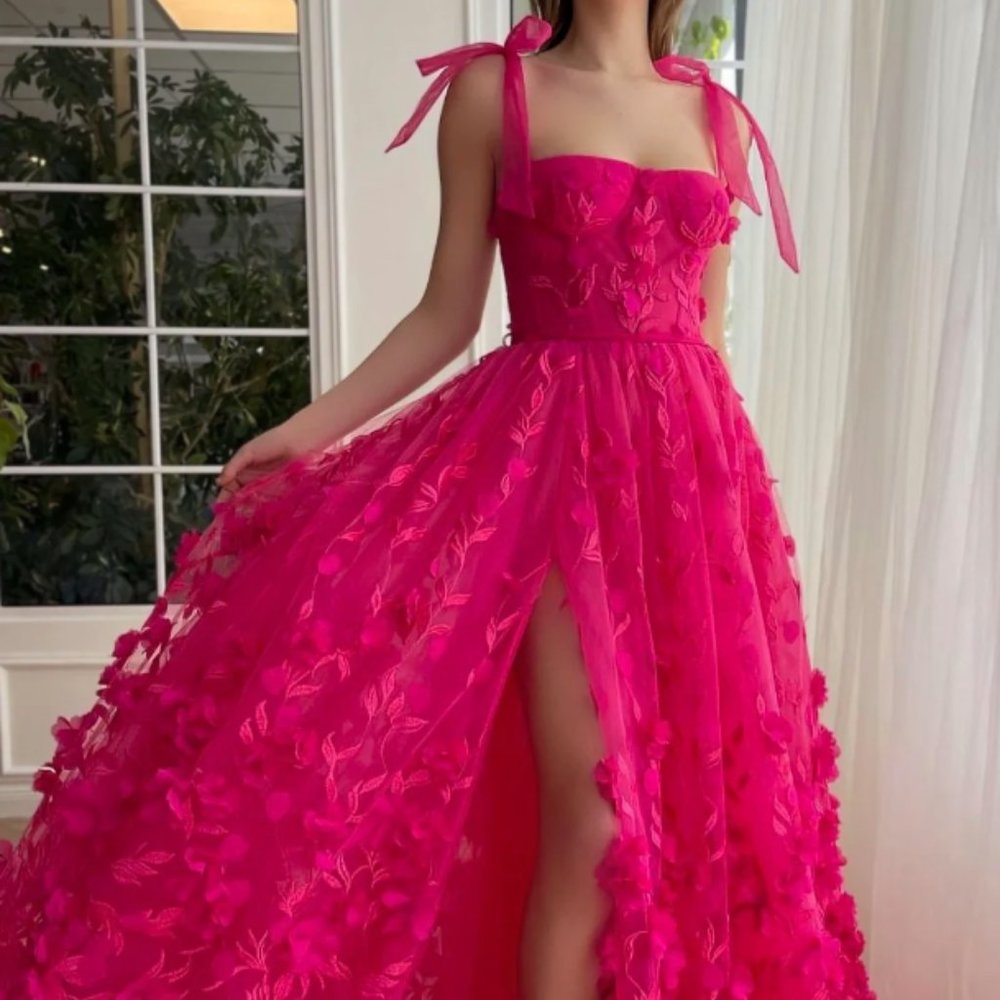 Teuta Matoshi Fuchsia Elegance Lace Gown